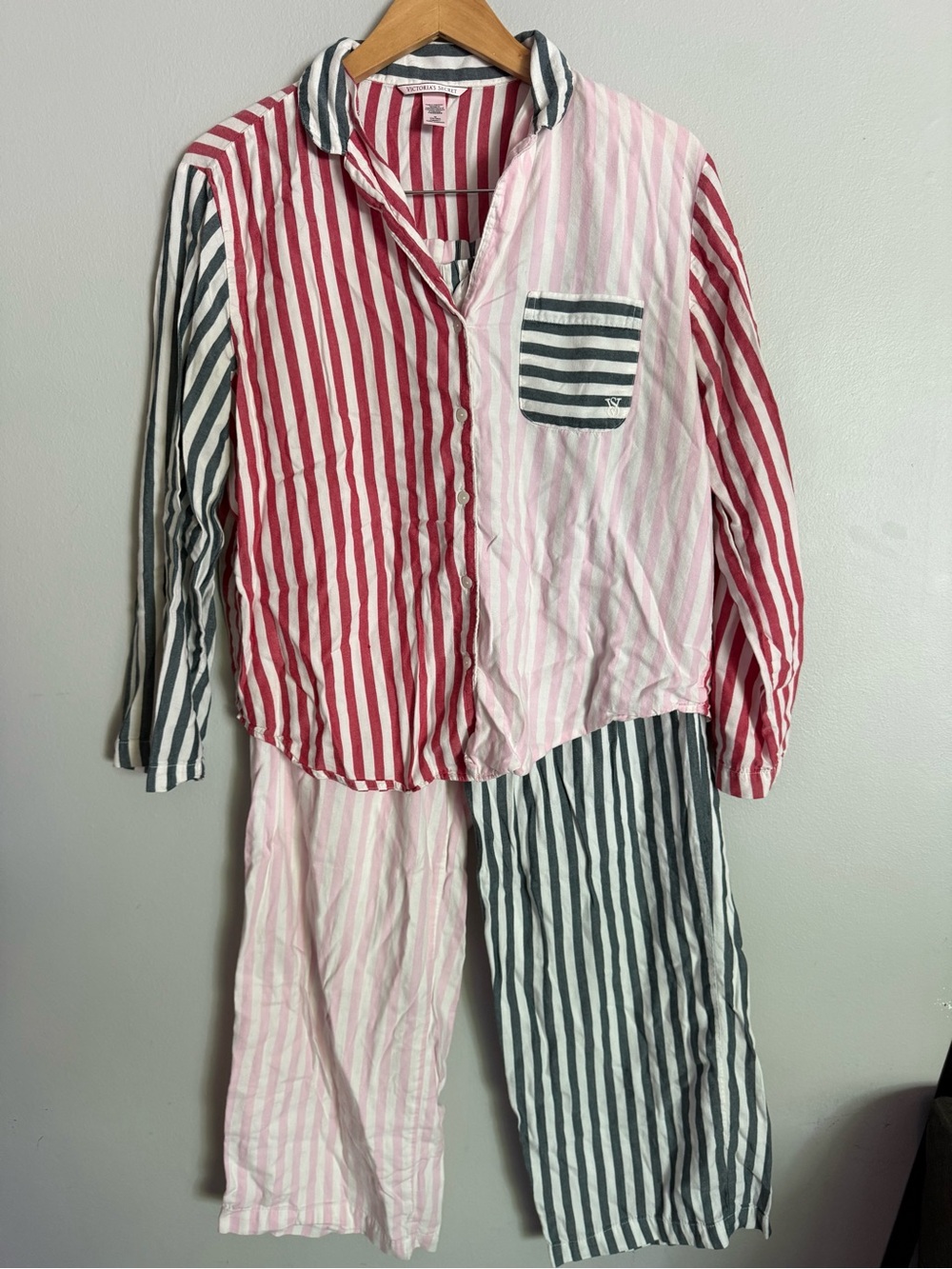 Victoria's Secret Women’s M Striped Pajama Set - Pink, Red & Gray